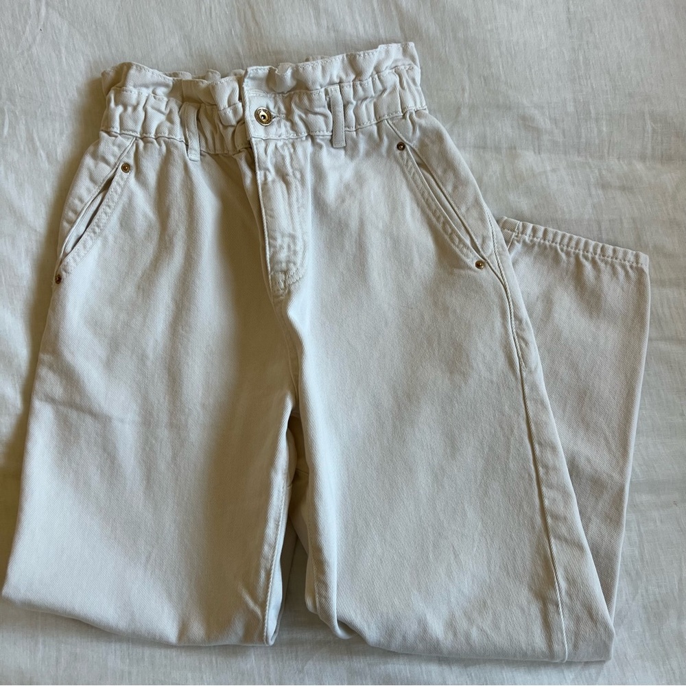 Zara Cream Paperbag Ecru Denim Pants